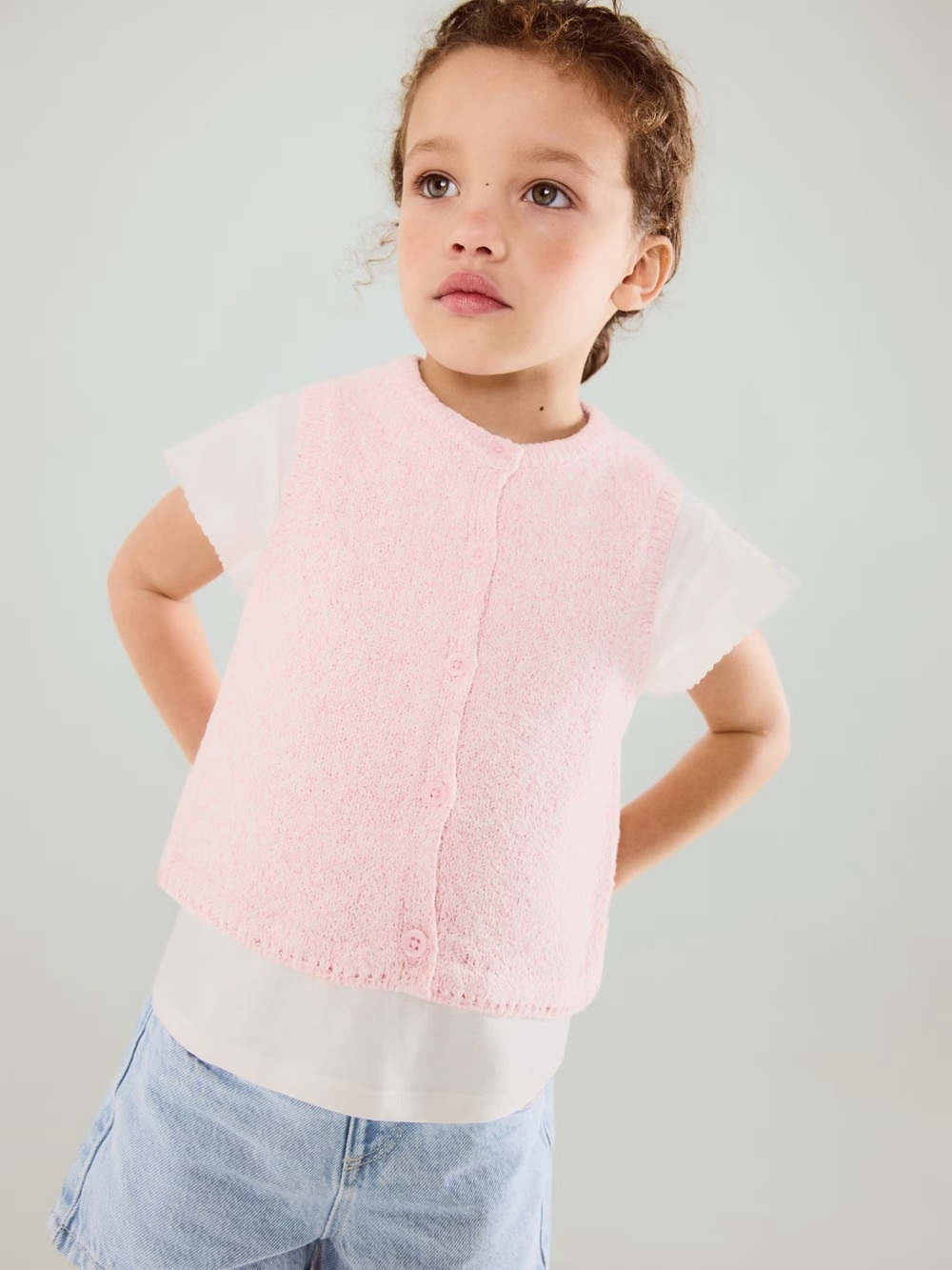 Mango Pink Knit Sleeveless Button Vest